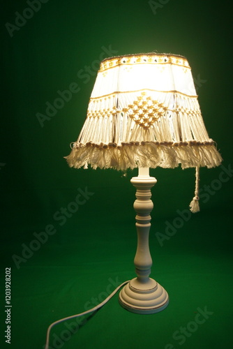 Green screen Bohemian Macramé | Table Lamp | White | Wooden Base photo