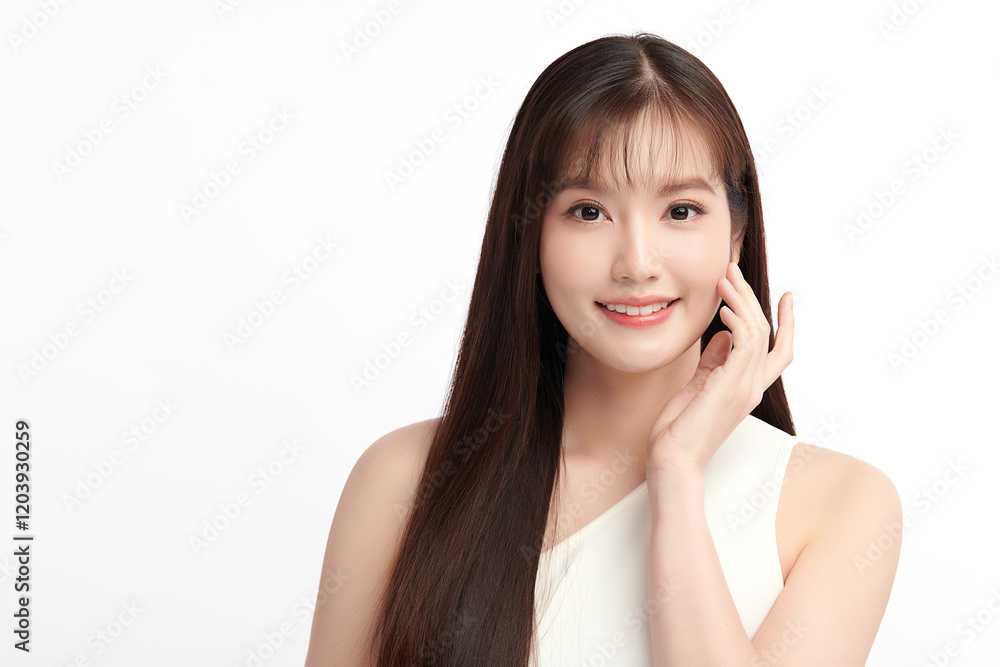 Beautiful young asian woman with clean fresh skin on white background, Face care, Facial treatment, Cosmetology, beauty and spa, Asian women portrait. Beautiful young asian woman with clean fresh skin on white background, Face care, Facial treatment, Cosmetology, beauty and spa, Asian women portrait.