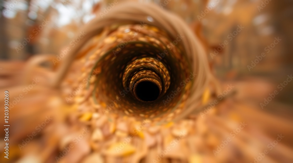 Fototapeta premium Autumn leaves spiral tunnel.