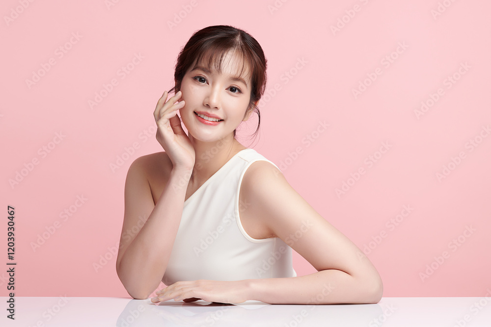 Beautiful young asian woman with clean fresh skin on pink background, Face care, Facial treatment, Cosmetology, beauty and spa, Asian women portrait. Beautiful young asian woman with clean fresh skin on pink background, Face care, Facial treatment, Cosmetology, beauty and spa, Asian women portrait.