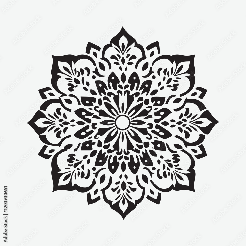 Intricate Mandala Design. Cute arabesque design stencil, symmetrical pattern, circular shape Intricate Mandala Design. Cute arabesque design stencil, symmetrical pattern, circular shape