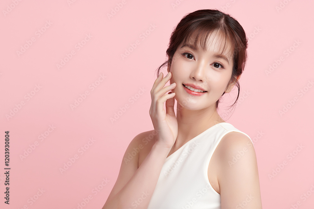 Beautiful young asian woman with clean fresh skin on pink background, Face care, Facial treatment, Cosmetology, beauty and spa, Asian women portrait. Beautiful young asian woman with clean fresh skin on pink background, Face care, Facial treatment, Cosmetology, beauty and spa, Asian women portrait.