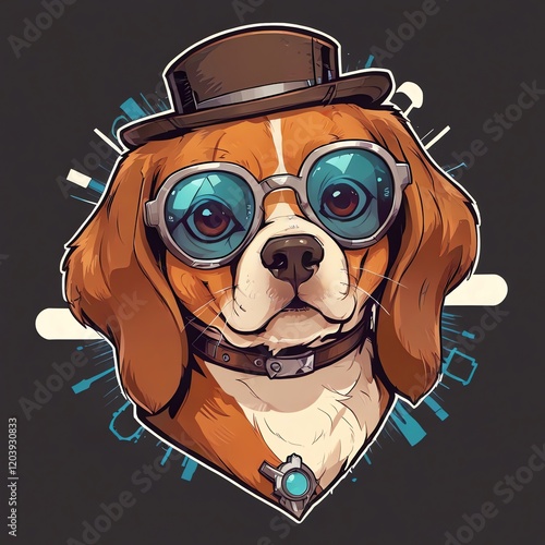 Beagle in a Brown Hat and Goggles: A Stylish Canine Portrait photo