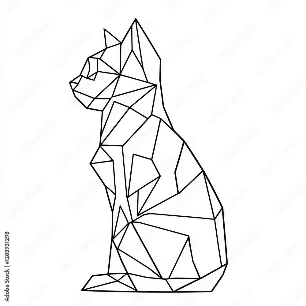 Geometric cat outline sitting, stylized art for modern decoration, minimalist print Geometric cat outline sitting, stylized art for modern decoration, minimalist print