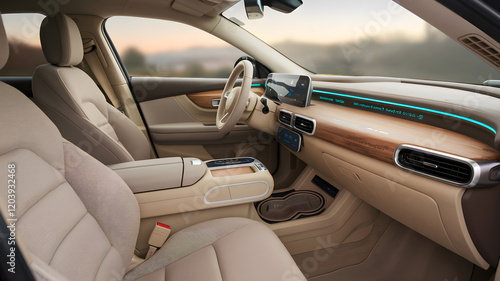 Eco-Friendly Electric Car Interior with Sustainable Materials