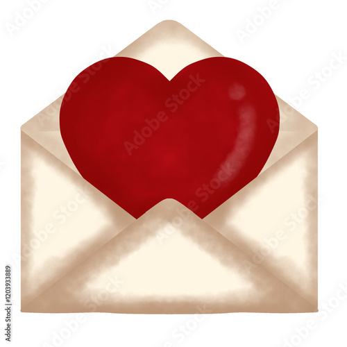 Cute red heart in an envelope for valentine element.