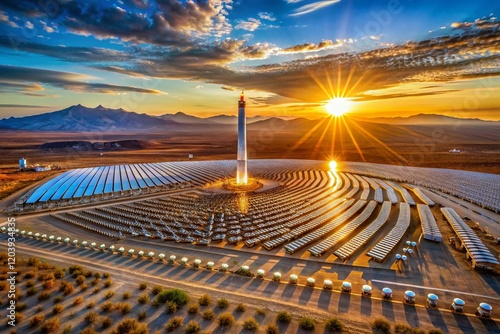 Panoramic View of Solar Thermal Power Plant with Molten Salt Storage, Generating Clean Energy photo