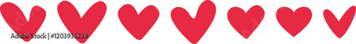 Set of cute handdrawn red hearts vector illustration icon on white backrgound