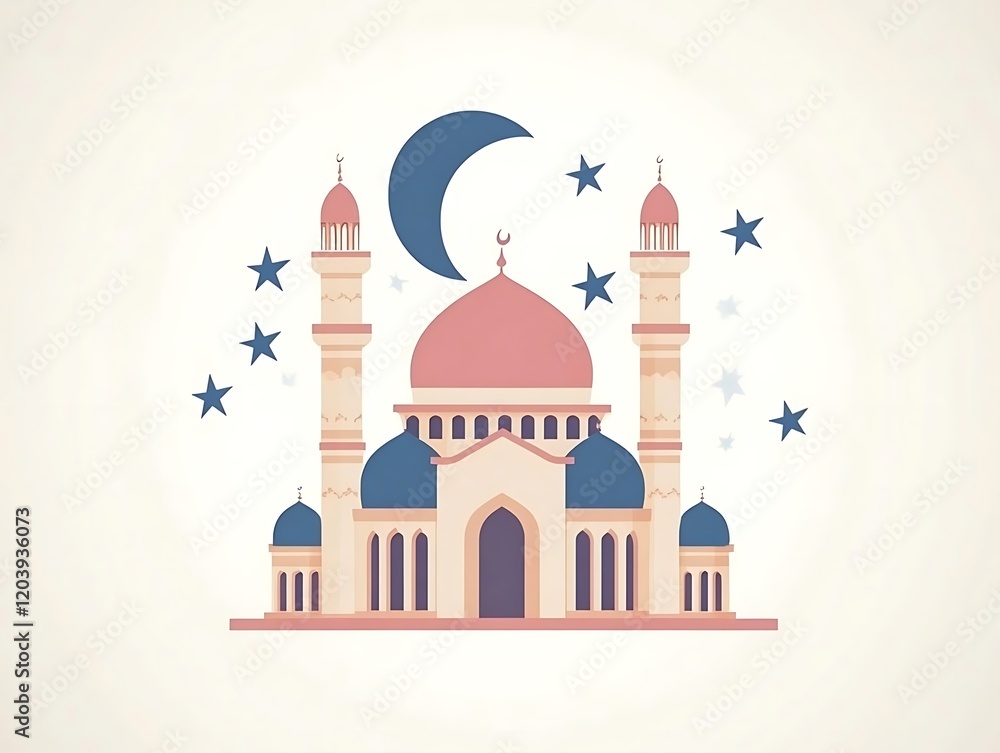 Fototapeta premium Majestic Mosque Under Crescent Moon and Stars
