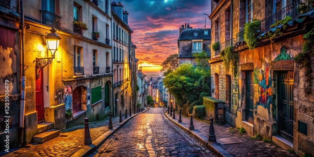 Fototapeta premium Parisian Alleyway: Rue Montmartre Urban Exploration Photography