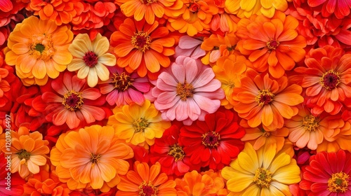 Wallpaper Mural Mini orange zinnias seamless pattern, vibrant floral design, intricate details, perfect for textiles or wallpaper, cheerful and lively aesthetic Torontodigital.ca