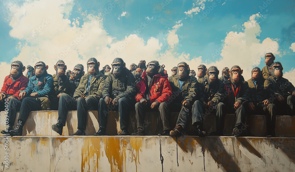 Obraz premium Małpy nad rzeką, niczym ludzie