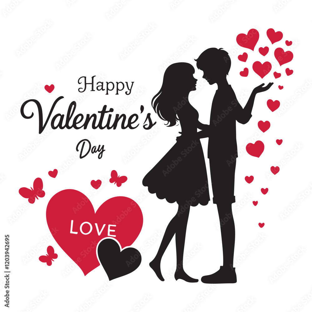 Romantic vector illustration of a couple silhouette for Valentine's Day card Romantic vector illustration of a couple silhouette for Valentine's Day card