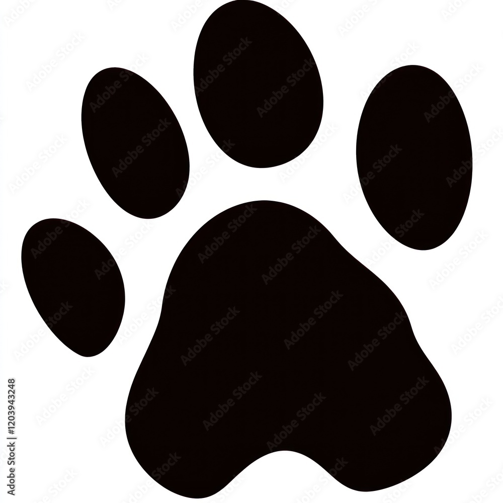 Simple black paw print on white background. Possible use Educational materials, children's books Simple black paw print on white background. Possible use Educational materials, children's books