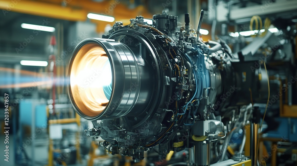 A helicopter engine undergoing rigorous aerospace testing. A helicopter engine undergoing rigorous aerospace testing.