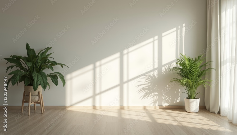 Modern Minimalistic Living Room Interior with Light Sectional Sofa and Potted Plants - Clean and Bright Home Decor Modern Minimalistic Living Room Interior with Light Sectional Sofa and Potted Plants - Clean and Bright Home Decor