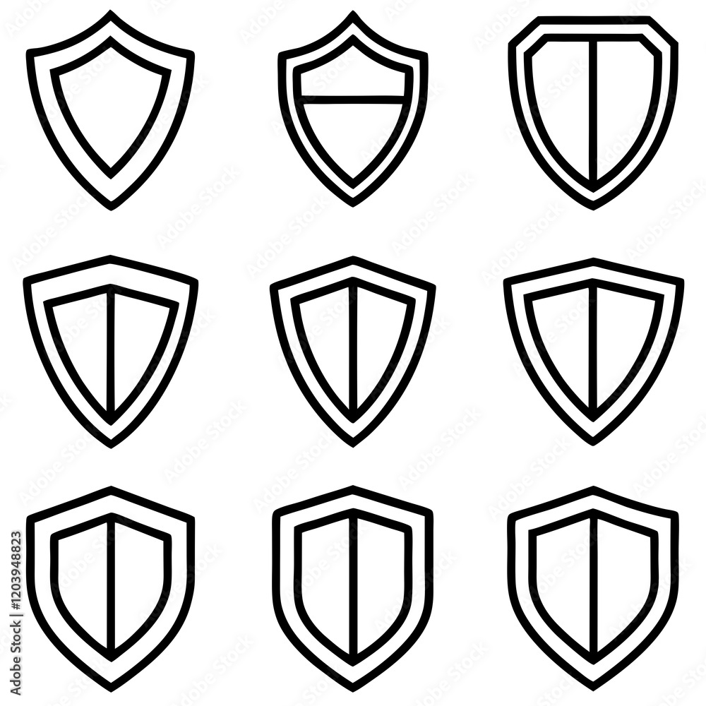 Black Outline Shields for Graphic Design Black Outline Shields for Graphic Design