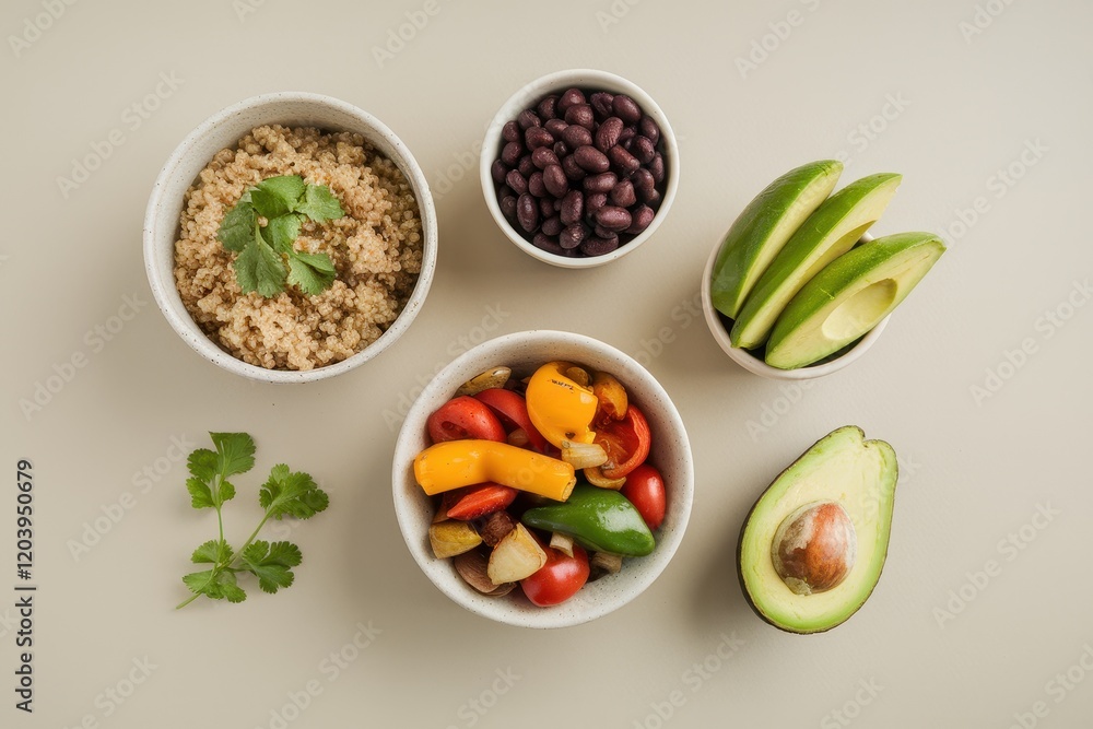 Healthy Food Bowls Featuring Quinoa Beans And Vegetables Healthy Food Bowls Featuring Quinoa Beans And Vegetables