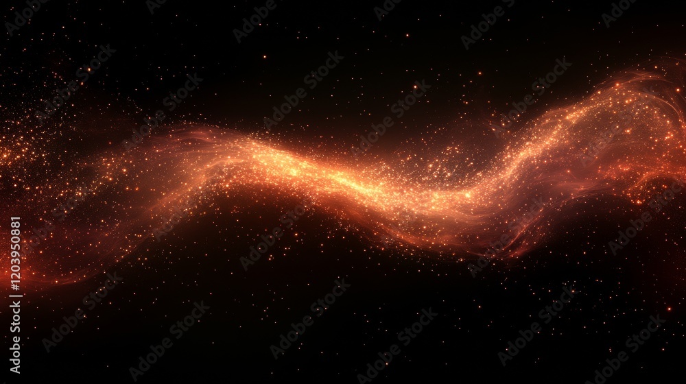 Obraz premium Golden cosmic swirl of sparkling light particles amidst the infinite blackness of space