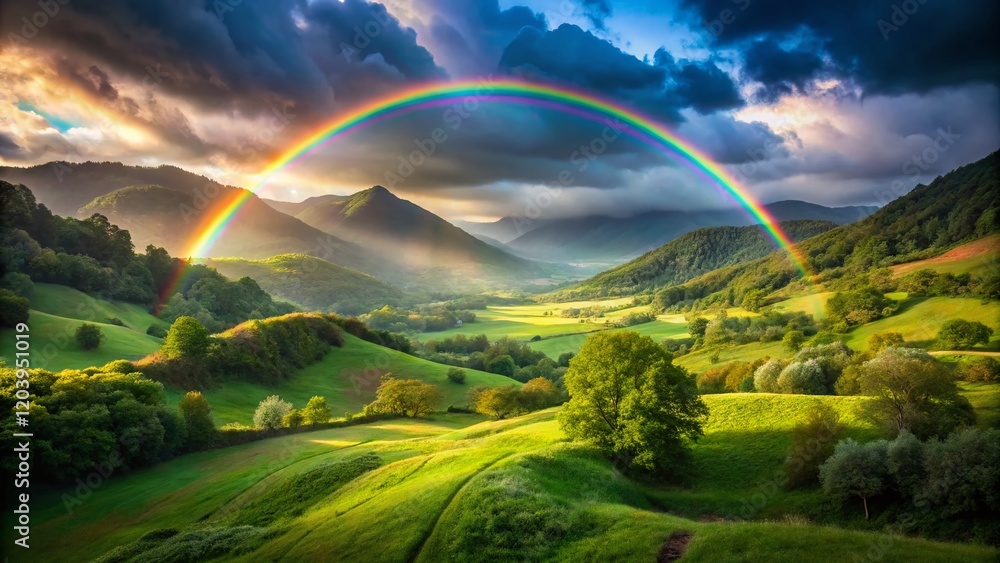 Obraz premium Rainbow Valley After Rainstorm: Lush Landscape Photography