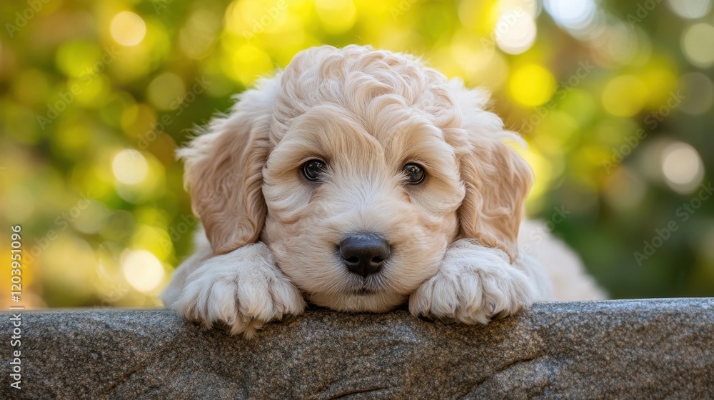 Adorable white dog with curly fur lying on a soft surface, looking at the camera with gentle eyes. Adorable white dog with curly fur lying on a soft surface, looking at the camera with gentle eyes.