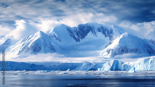 Wallpaper Mural Majestic snow-capped mountains reflect in icy waters under a dramatic sky. Torontodigital.ca