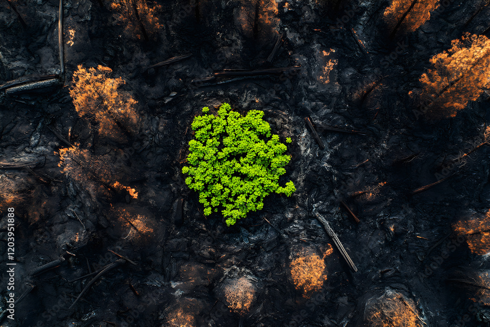 Drone captures new growth in a burnt forest highlighting nature's resilience after a wildfire Drone captures new growth in a burnt forest highlighting nature's resilience after a wildfire