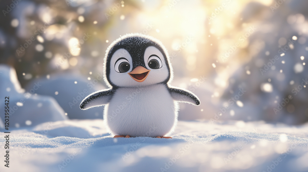 Fototapeta premium A beautiful penguin baby walking in snow area.
