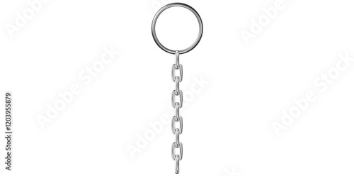Realistic Silver Key Chain With Metal Ring Vector Illustration.	