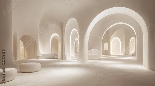 A clean, white D backdrop with soft curves and gentle undulations, giving off a soft, minimalistic and modern vibe