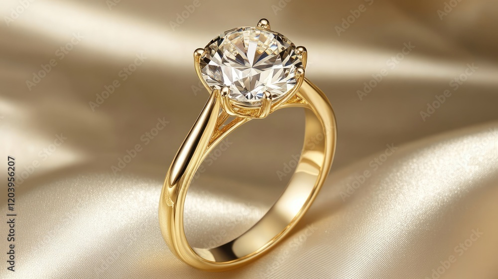 A close-up of an elegant ring with a large diamond, set on a satin surface with space for copy. A close-up of an elegant ring with a large diamond, set on a satin surface with space for copy.