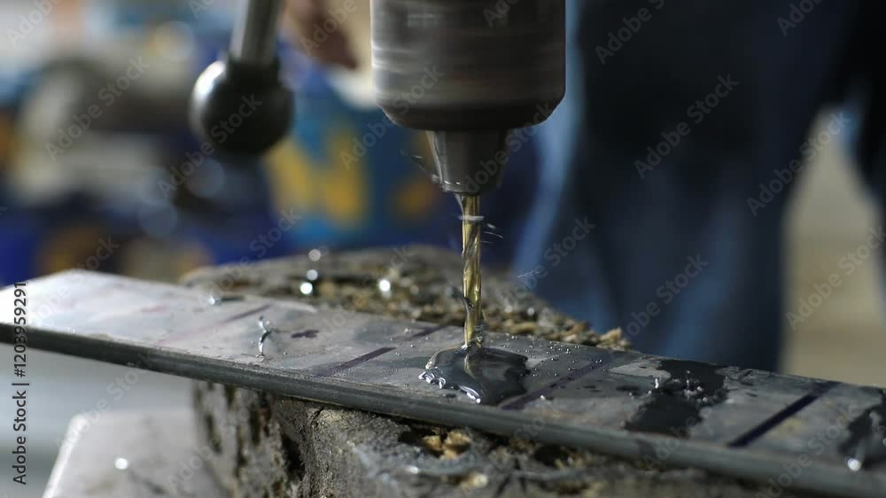 A professional technician who is skilled in drilling steel plates. A professional technician who is skilled in drilling steel plates.