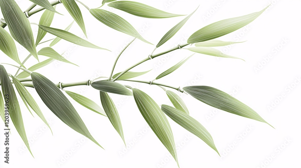 Obraz premium bamboo leaf illustration with soft lines and simple shading, placed elegantly on a white background. Bamboo leaves.isolate on white background.Illustrations 