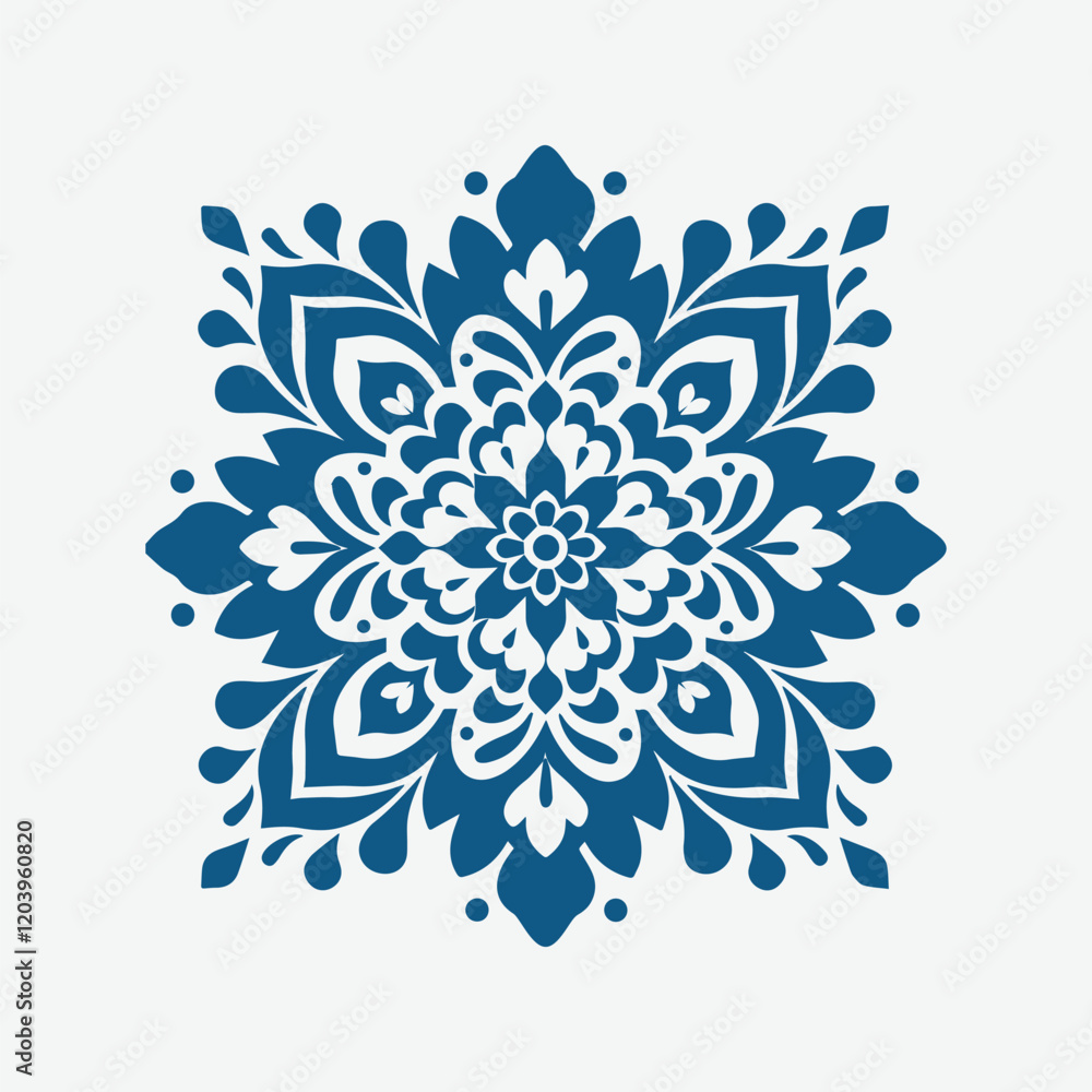 Elegant Blue Damask Ornament Design. A symmetrical, ornate damask pattern, centered on a white background. Elegant Blue Damask Ornament Design. A symmetrical, ornate damask pattern, centered on a white background.