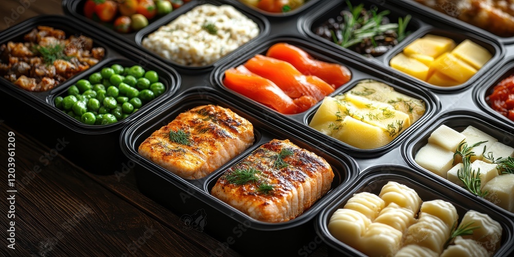 Colorful prepared meal containers on wooden table bright ambient light top-down perspective healthy eating Colorful prepared meal containers on wooden table bright ambient light top-down perspective healthy eating