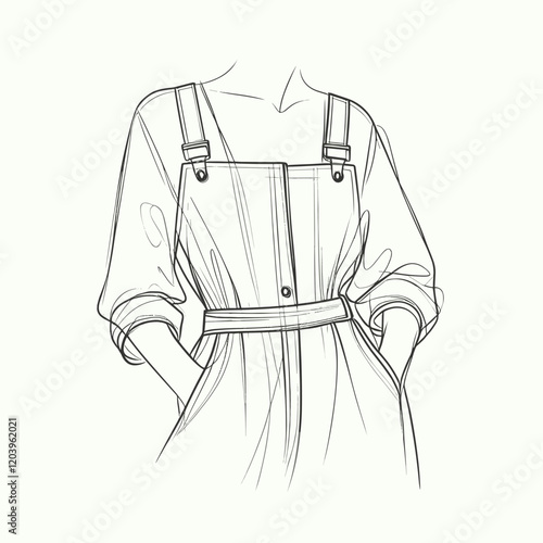 Overalls sketch with belt and rolled sleeves on white background