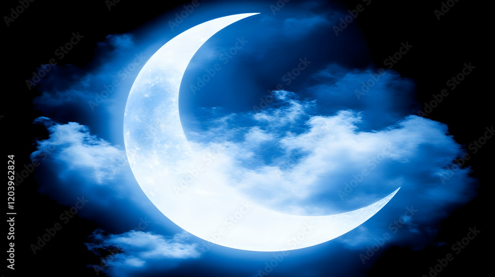 Obraz premium Ramadan Kareem background banner. Islamic Greeting Cards for Muslim Holidays and Ramadan. Blue banner with moon and lantern