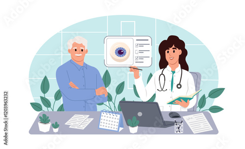 Checkup at ophthalmologist of a patient with vision problems. Eye and vision care concept. Glaucoma Awareness Month.