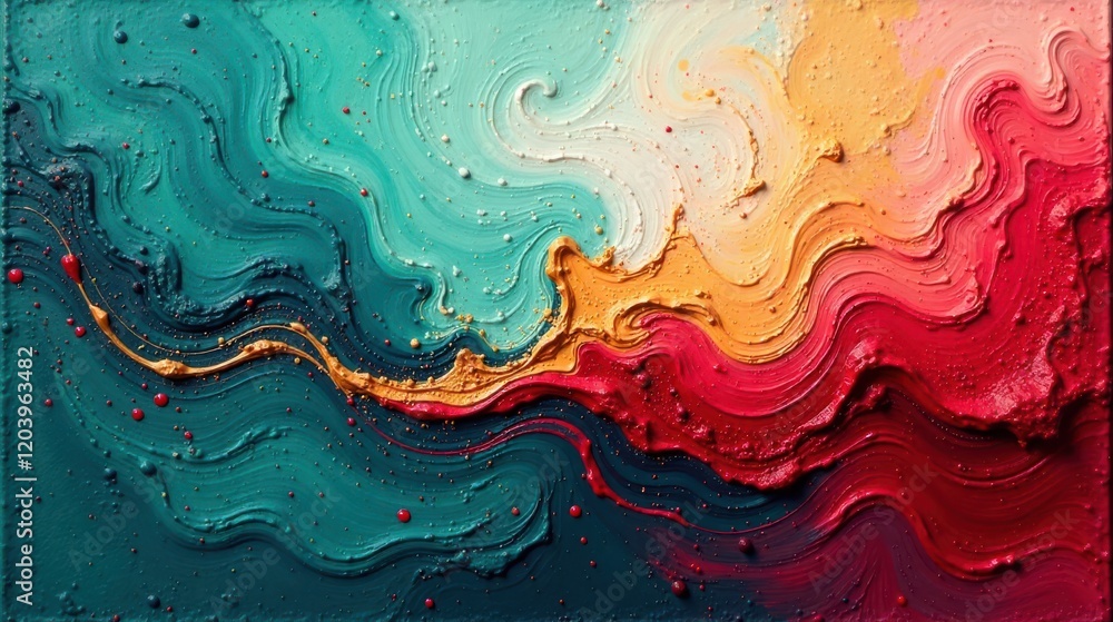 Obraz premium Abstract Colorful Swirling Paint Texture with Gold Accents