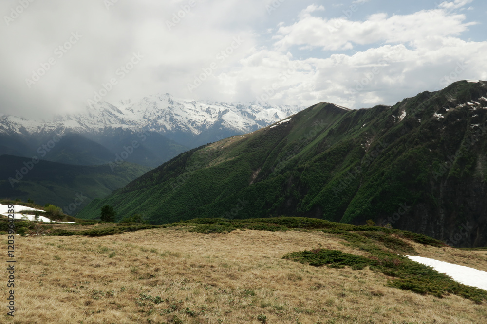 Fototapeta premium Svaneti Mountains, Georgia in spring in May