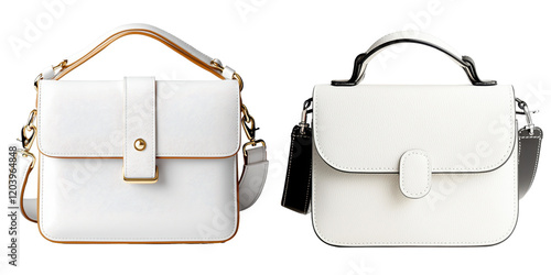 Stylish white handbags with elegant designs and straps photo