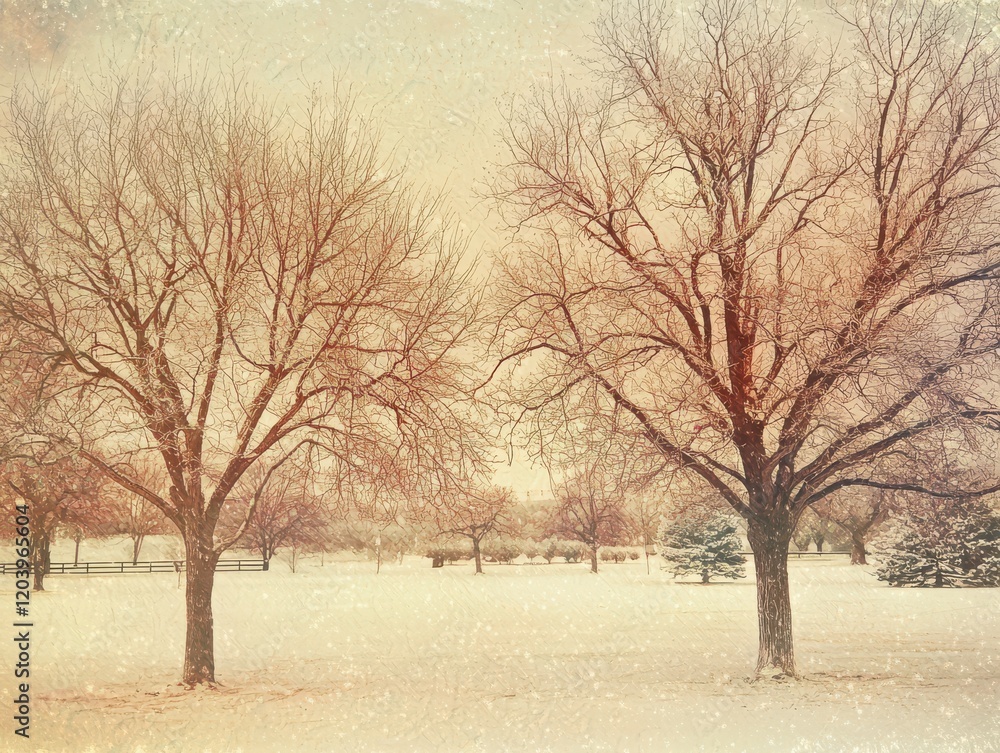Fototapeta premium Frosty winter trees under starry sky at sunrise expansive landscape nature tranquil setting
