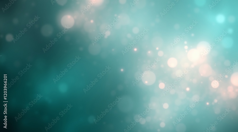 Obraz premium Abstract teal bokeh background with glowing lights.