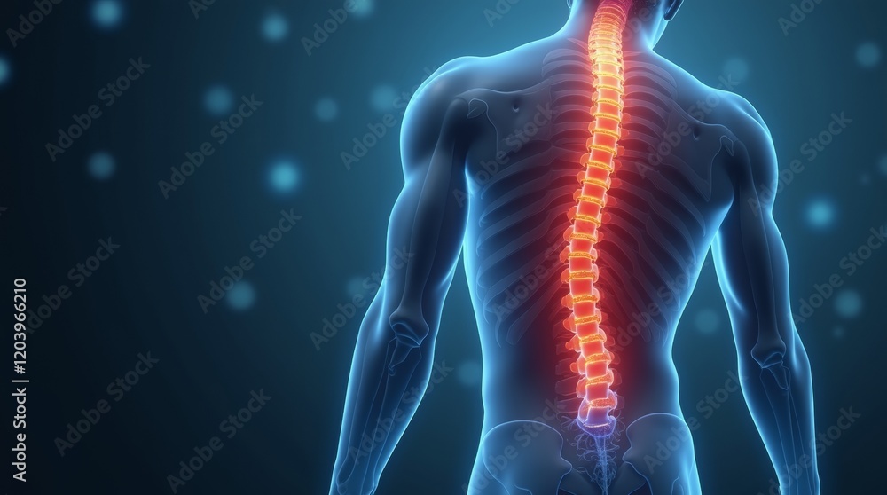 Human spinal cord injury, back pain on blurred background. 3d illustration Human spinal cord injury, back pain on blurred background. 3d illustration