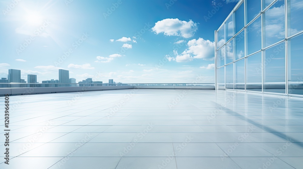 Fototapeta premium Modern office building or business center. High-rise window buildings made of glass reflect the clouds and the sunlight. empty street outside wall modernity civilization. growing up business