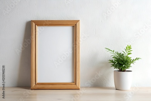 Empty Wooden Photo Frame on Table