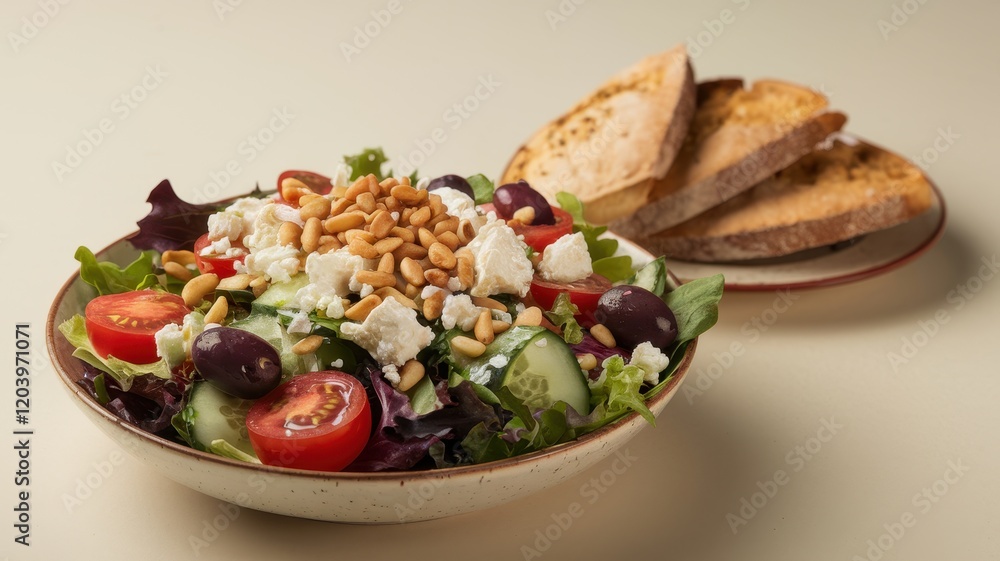 Fresh Salad with Feta Cheese and Pine Nuts Fresh Salad with Feta Cheese and Pine Nuts
