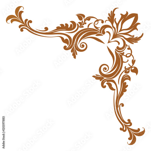 Abstract floral vector illustration with ornate gold leaf swirl decoration