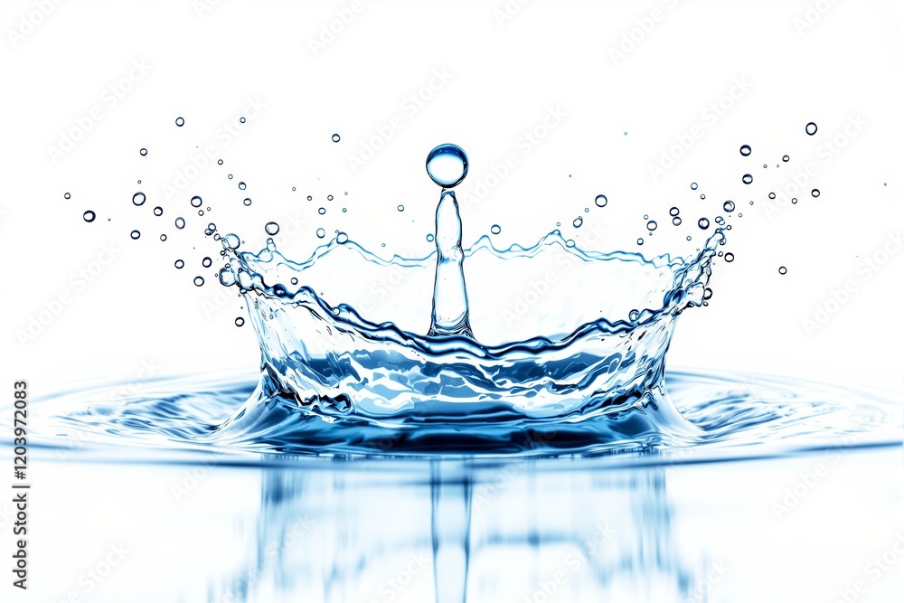 Close-up of water splash with ripples and droplets on a white background. Close-up of water splash with ripples and droplets on a white background.
