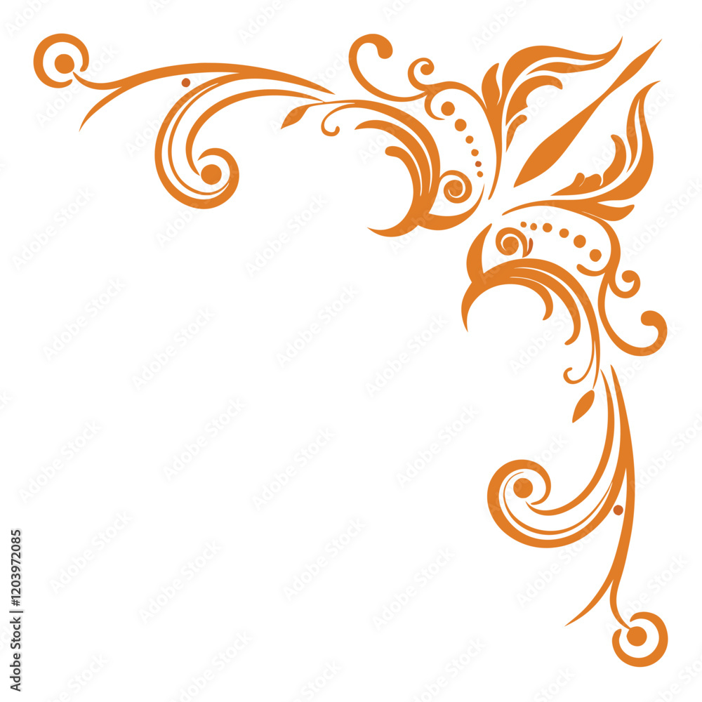 Abstract floral background with orange flower illustration, a decorative swirl pattern, and tribal art elements Abstract floral background with orange flower illustration, a decorative swirl pattern, and tribal art elements